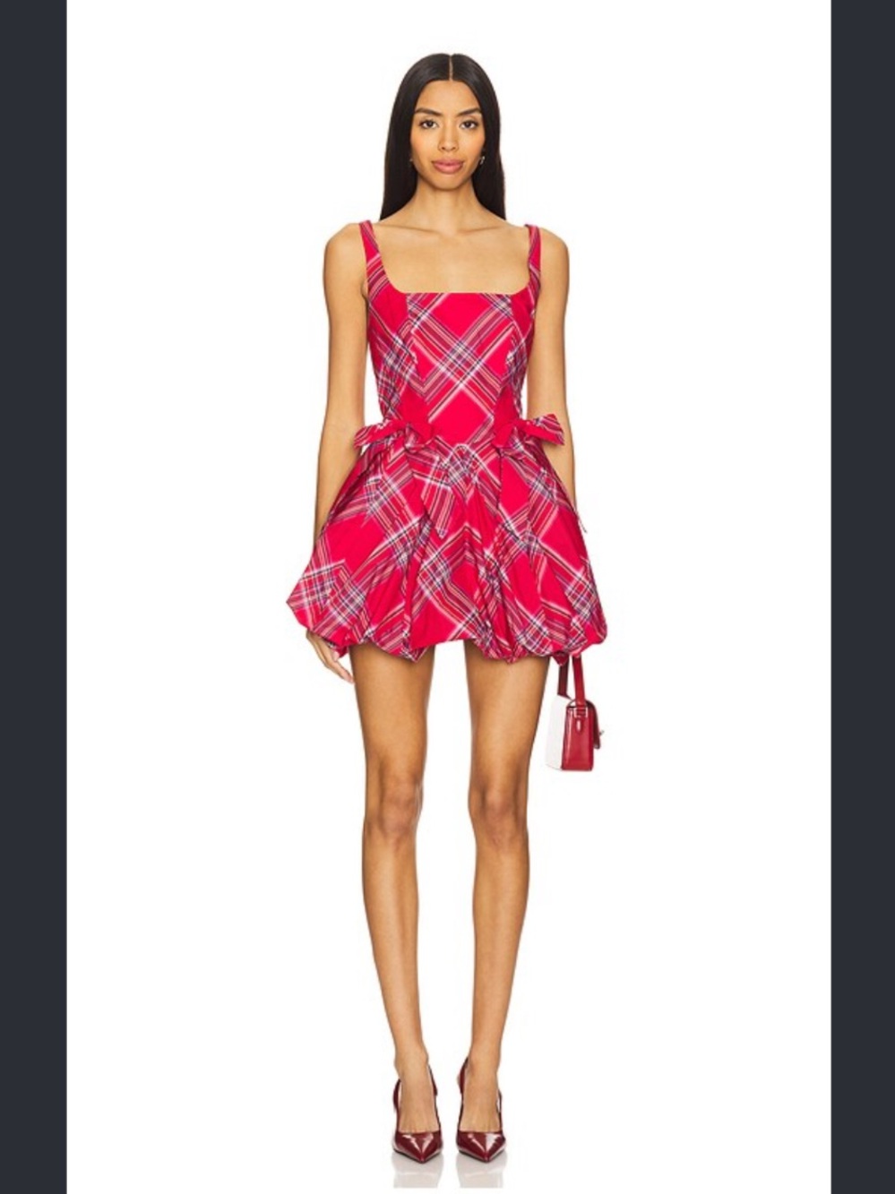 LoveShackFancy red plaid bow bubble hem dress